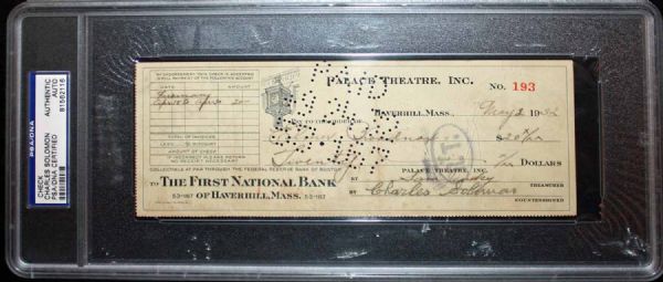 Mafia: Charles "King" Solomon Signed Bank Check (1932)(PSA/DNA Encapsulated)